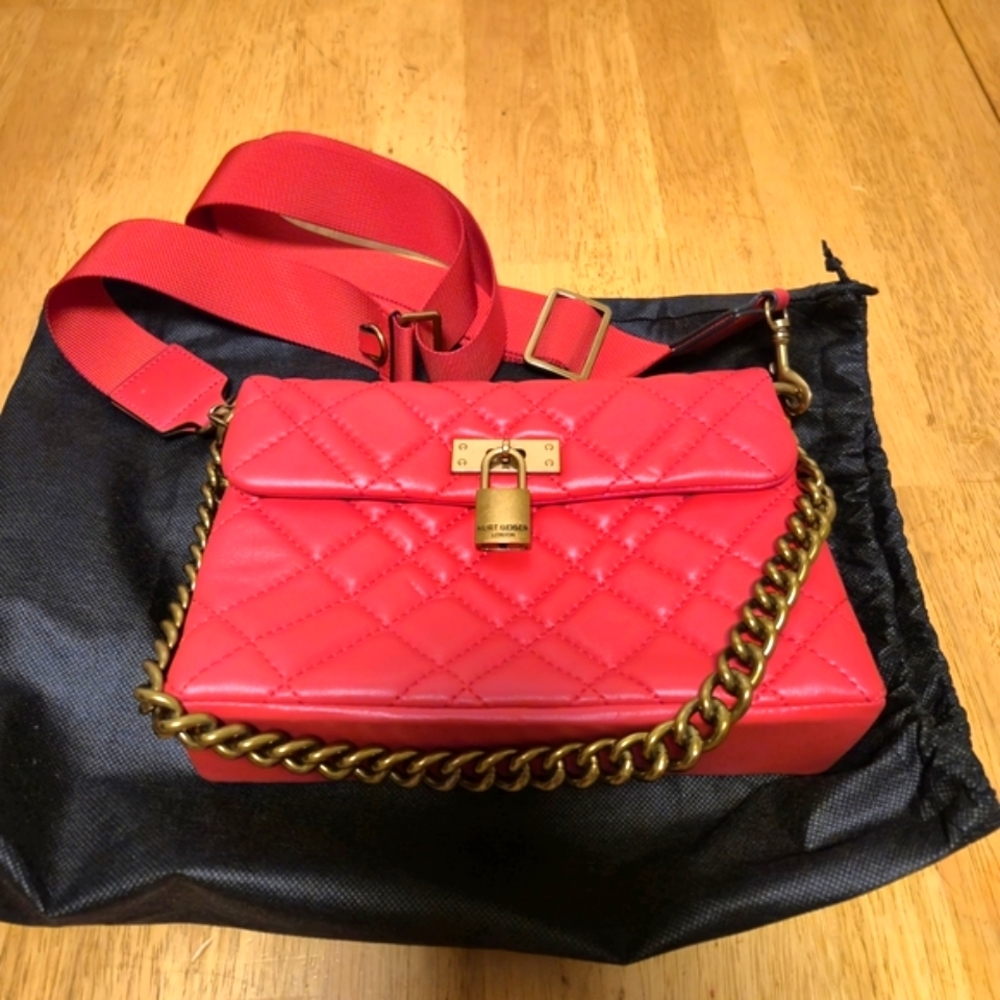 Kurt Geiger Vibrant Red Quilted Crossbody with Gold Chain